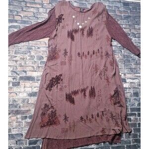 Endless Knot Art Maxi Dress Size 1X Burgundy Gauze Semi-Sheer